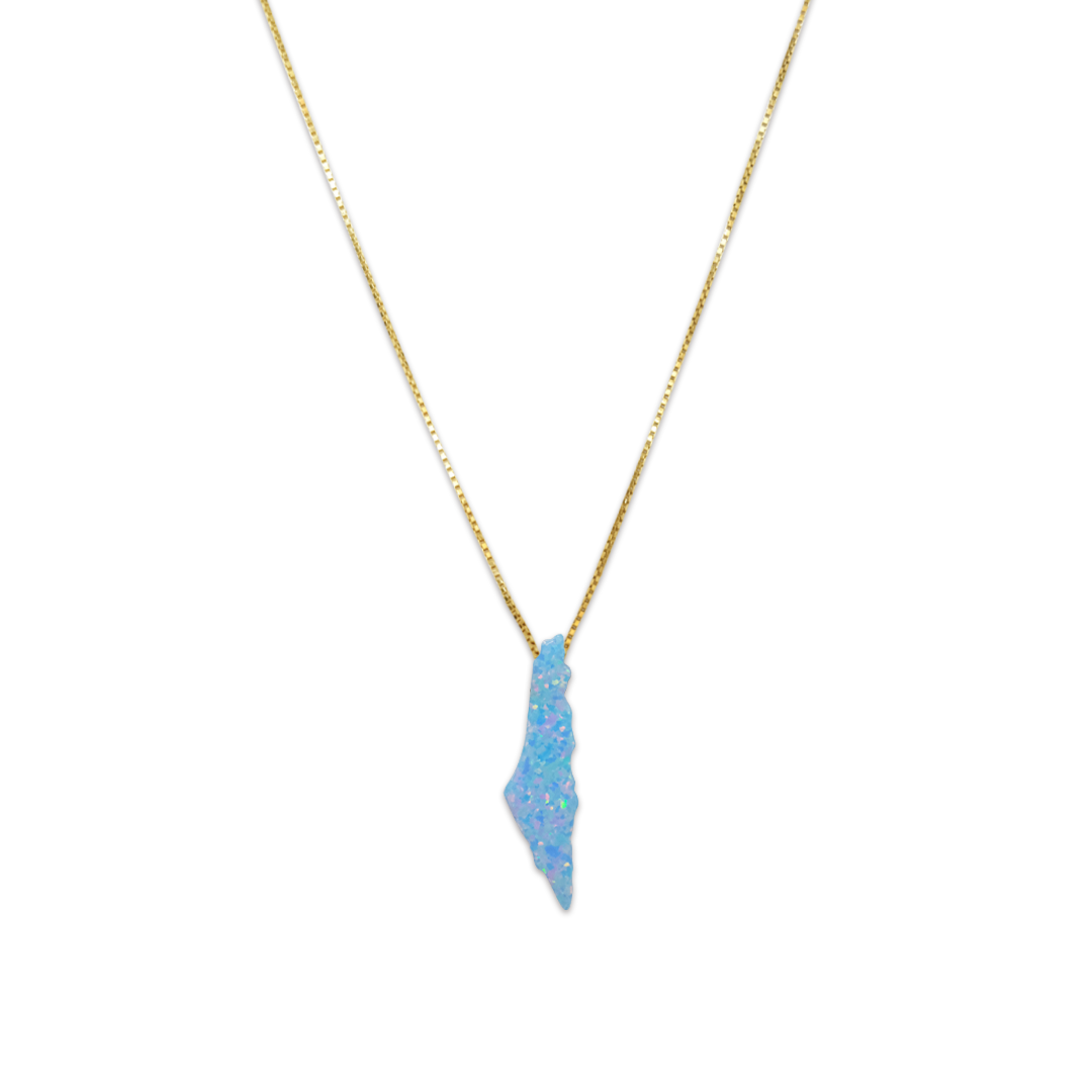 Opal Palestine Map Necklace - Blue Plain