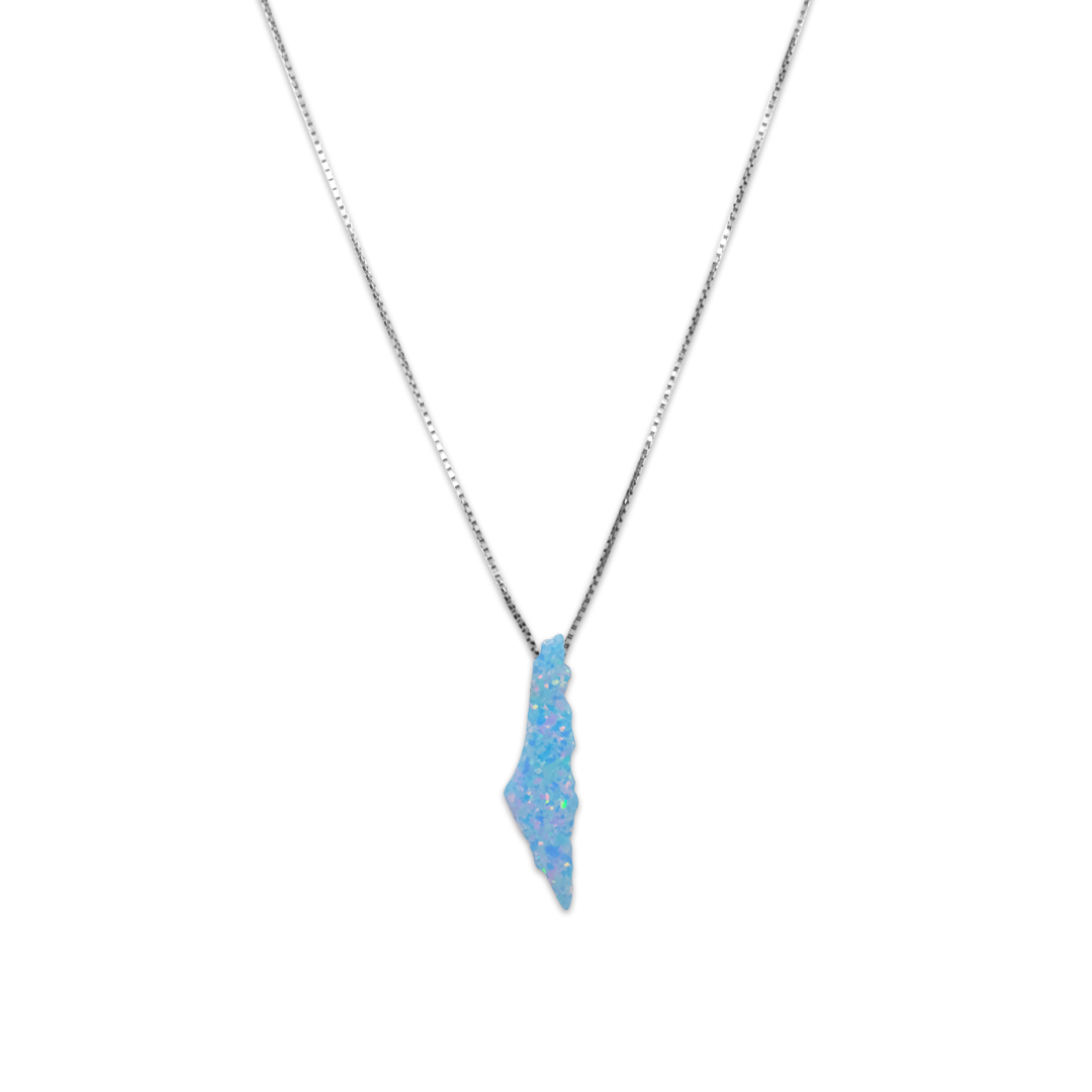 Opal Palestine Map Necklace - Blue Plain