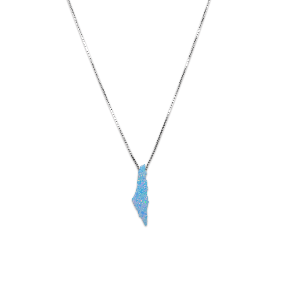 Opal Palestine Map Necklace - Blue Plain Small