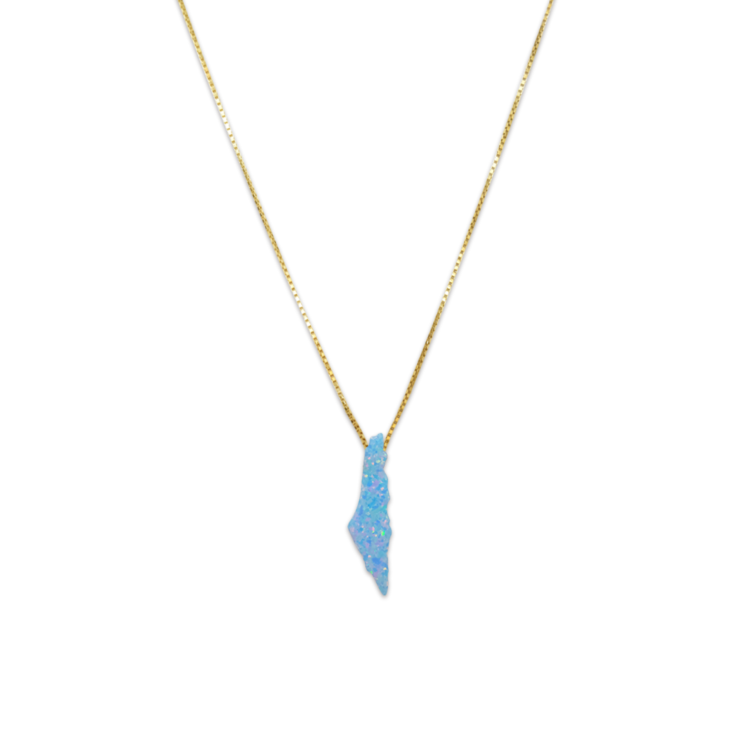 Opal Palestine Map Necklace - Blue Plain Small