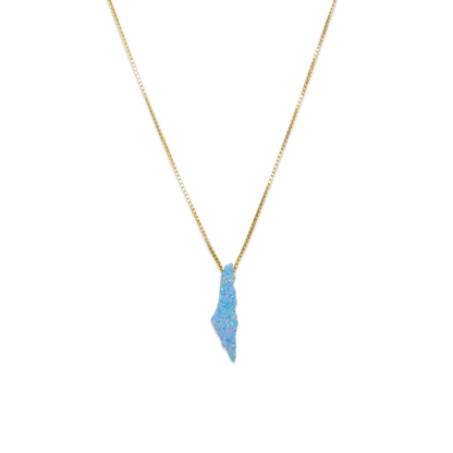 Opal Palestine Map Necklace - Blue Plain Small