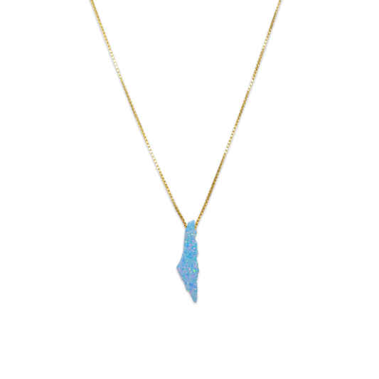 Opal Palestine Map Necklace - Blue Plain Small