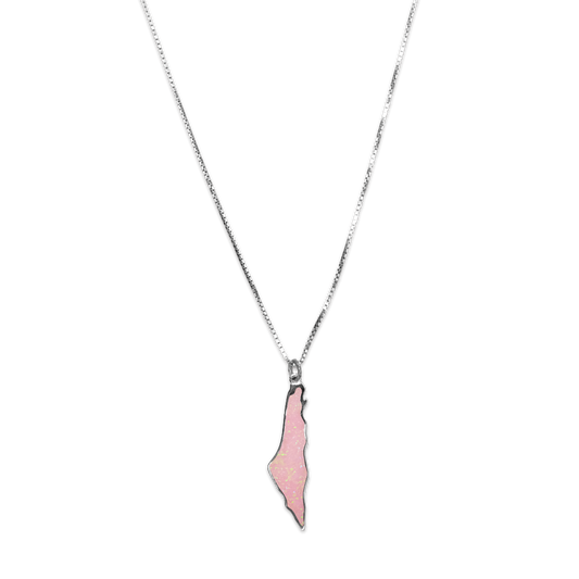 Opal Palestine Map Necklace - Pink with Frame